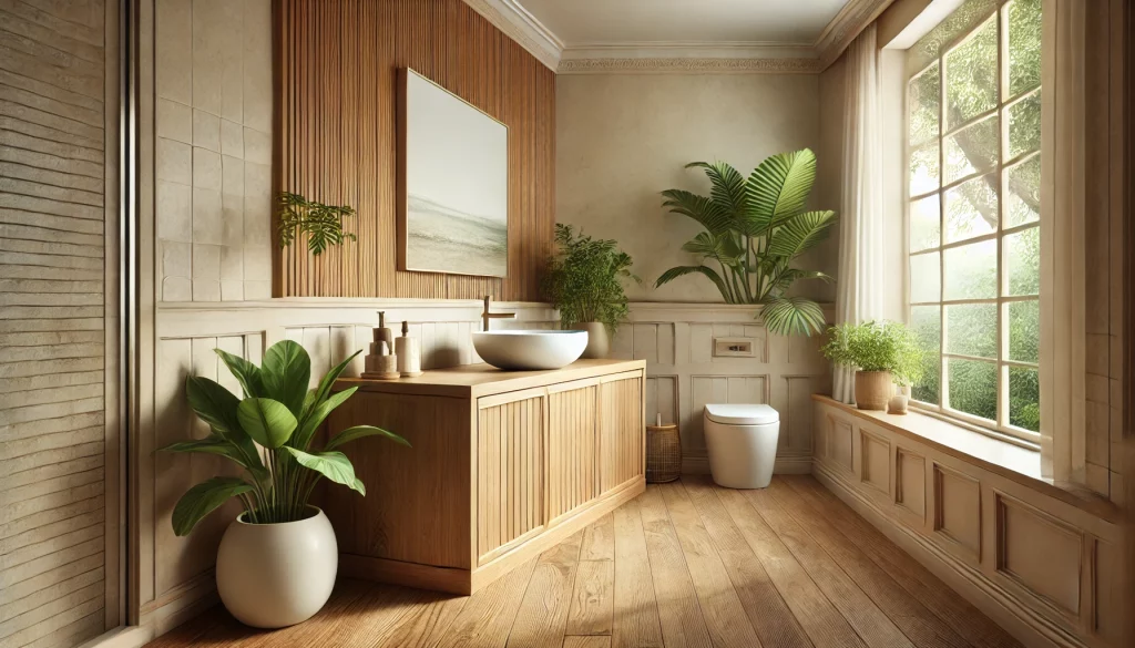 salle de bain avec carrelage imitation bois